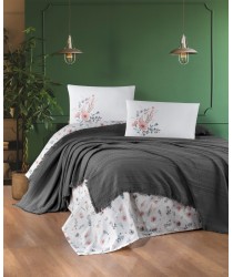Постельное белье с пледом First Choice Ranforce Sole Pique 220 х 240 см Antrasite